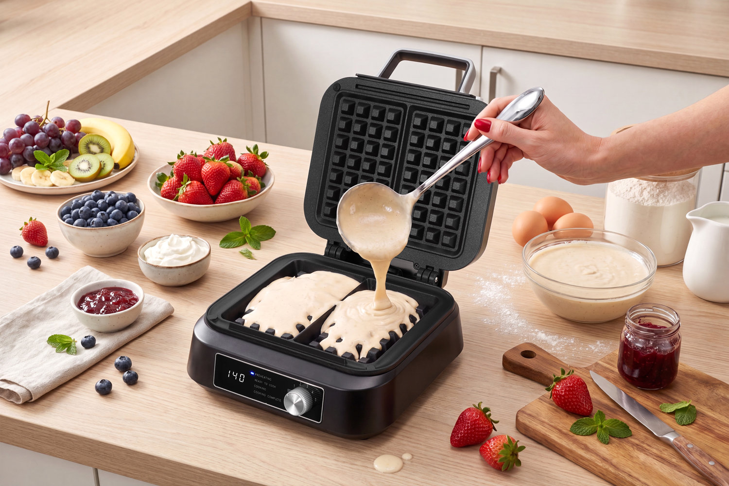 Wyświetlacz LCD i komunikaty pieczenia w gofrownicy SmartWaffles Transa Electronics
